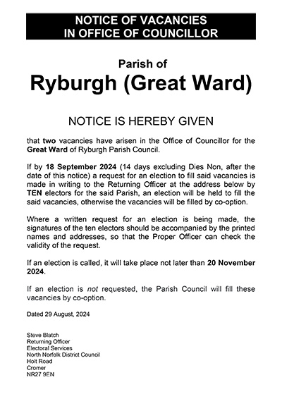 Statutory vacancy notice for Ryburgh Parish Council